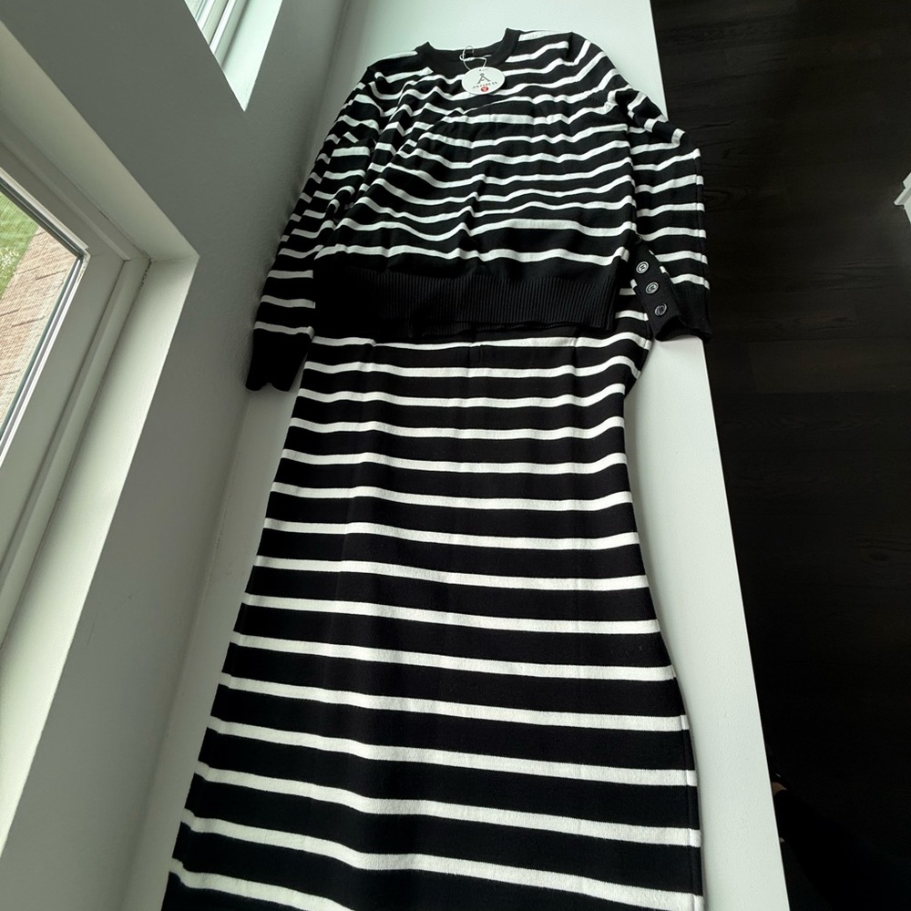 Chic Black and White Stripe two piece set